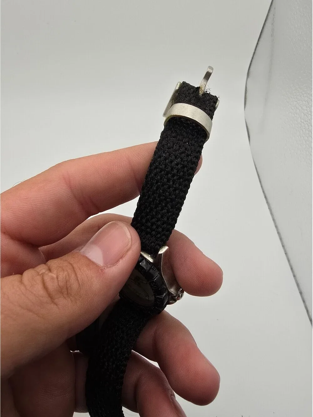 Polini Quartz Analog Watch Water-Resistant Date White Dial Black Fabric Strap